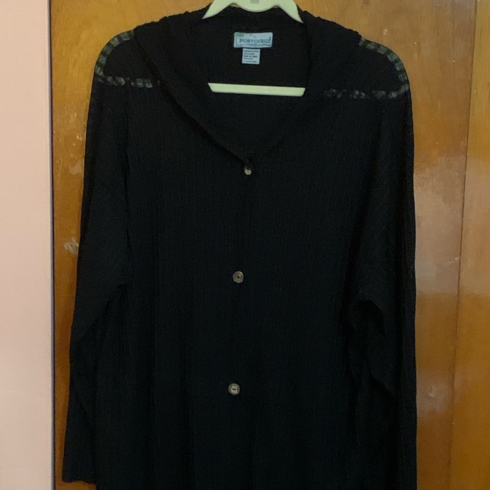 Black Women's Swim Coverup by PORTOCRUZ short sleeve hooded button front XL